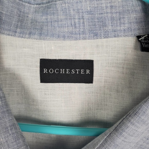 Rochester Button Front Collared Short Sleeves Linen Blue Top Sz 2XL - Picture 3 of 11